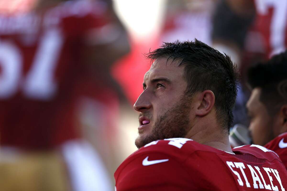 San Francisco 49ers' Joe Staley in 3rd quarter of 22-17 win over Kansas City Chiefs during NFL game at Levi's Stadium in Santa Clara, Calif. on Sunday, October 5, 2014.