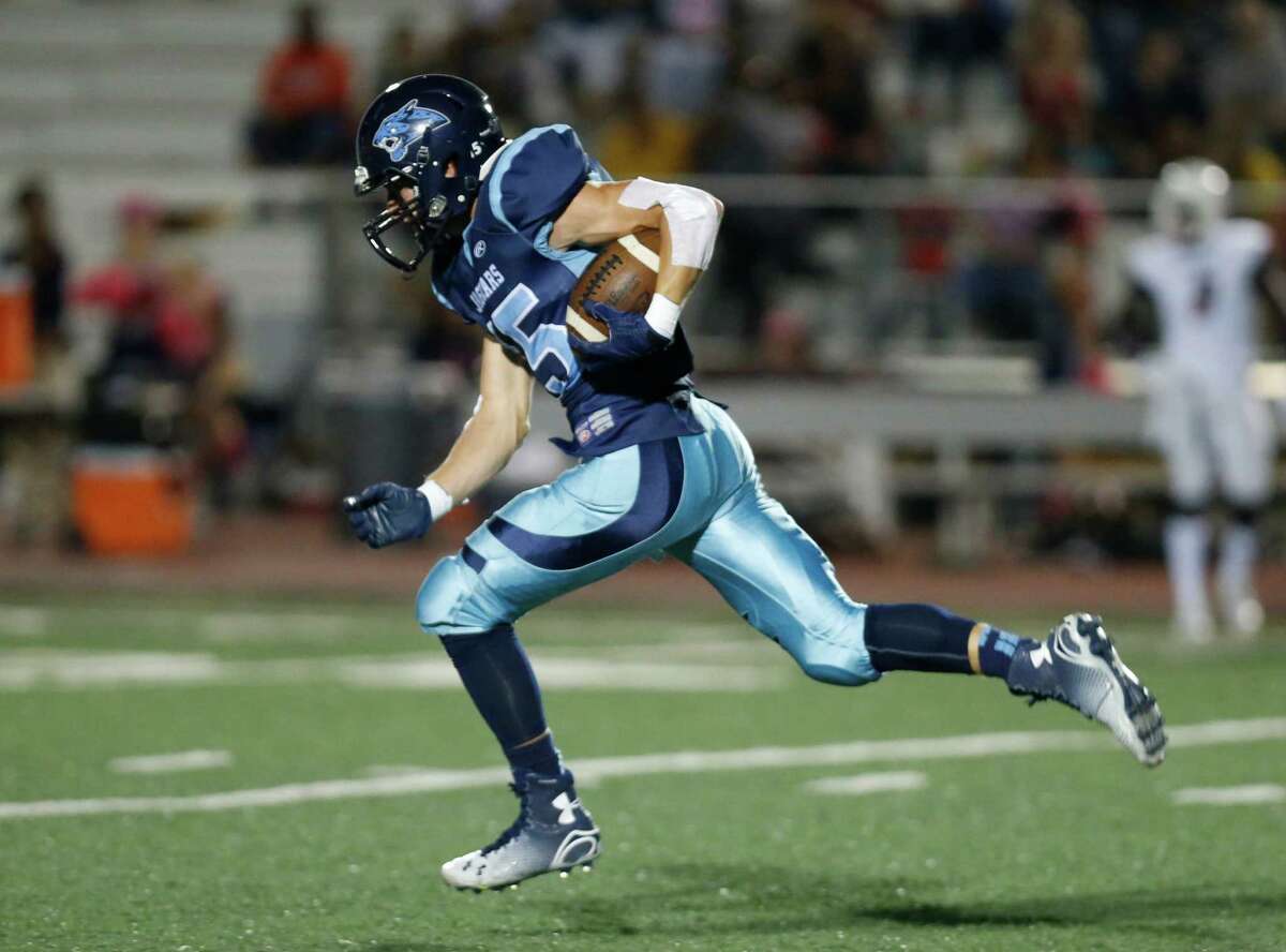 Johnson's' Dylan Pouncy is off to the races after one of his long reception in first quarter against Roosevelt. District 26-6A high school football game between Roosevelt and Johnson at Comalander Stadium on Friday, October 9, 2015.