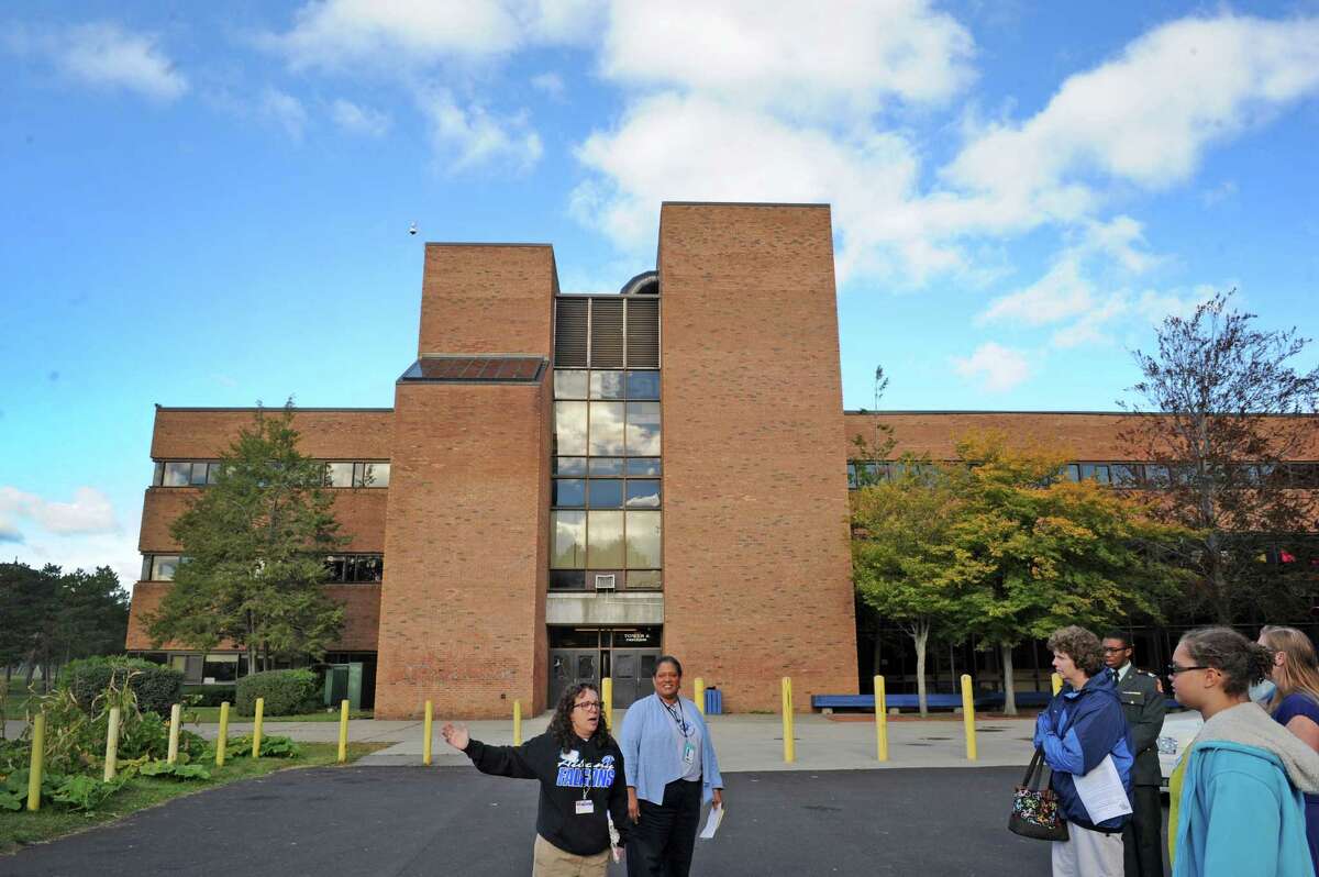 Principal Dale Getto leads an Albany High School School tour on Saturday Oct. 10, 2015 in Albany, N.Y. (Michael P. Farrell/Times Union)