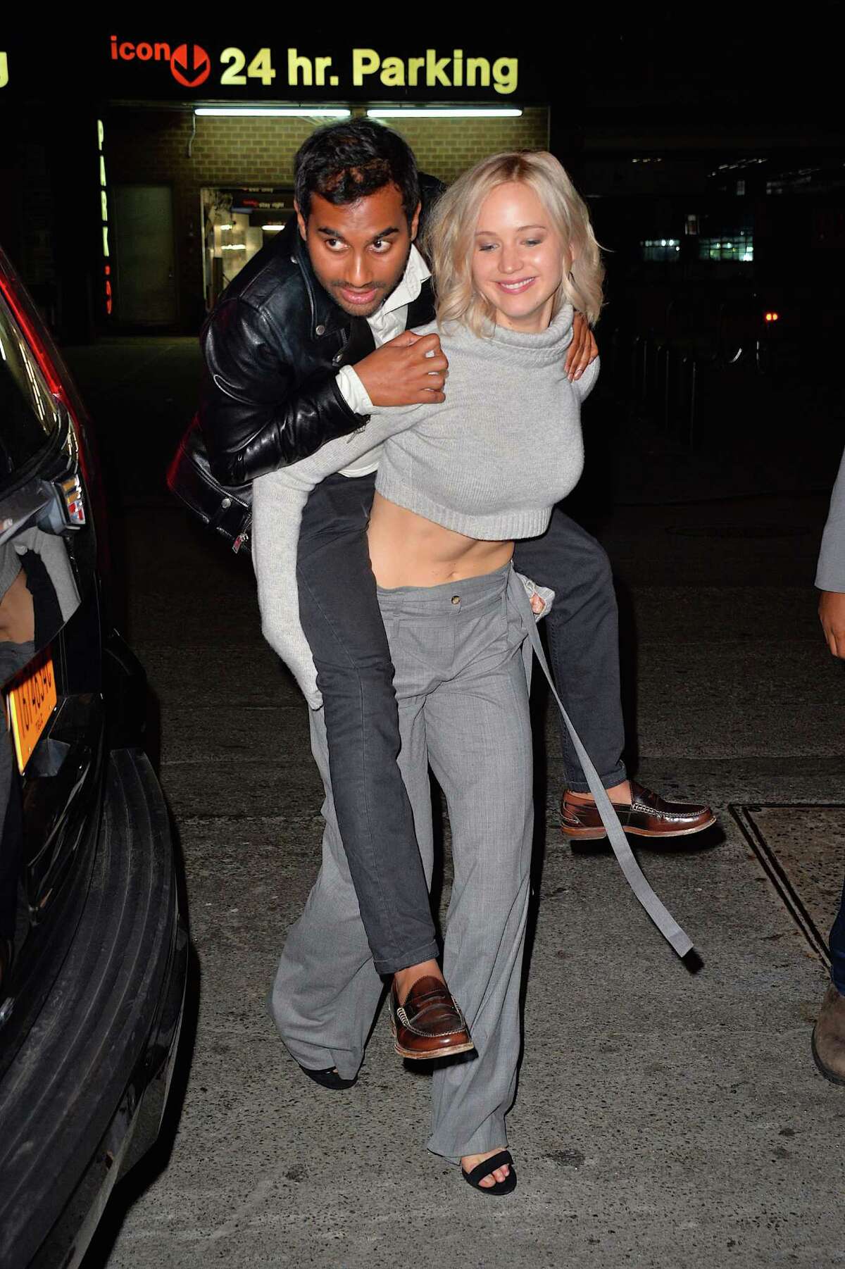 Jennifer Lawrence was caught carrying full-grown man Aziz Ansari around New York like a toddler over the weekend. 
