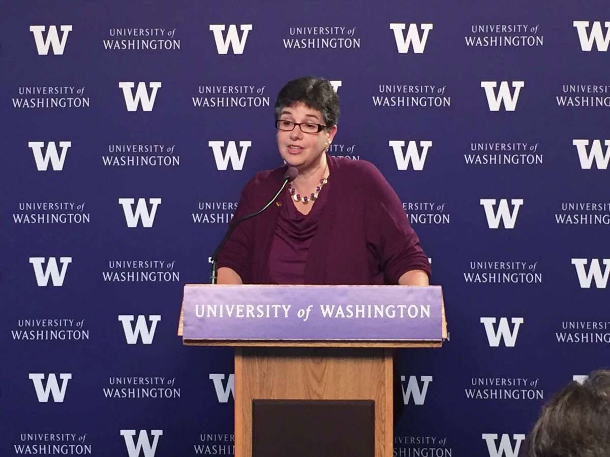 Ana Mari Cauce, speaking at a news conference, was named president of the University of Washington on Tuesday Oct. 3, 2015, at a special meeting of the UW's Board of Regents.