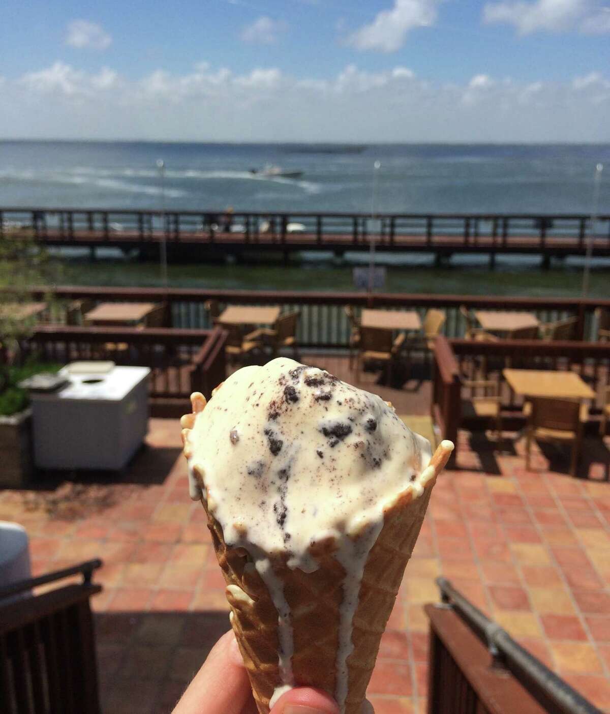An ice cream cone from Scoopy's, on Snoopy's Pier, 13313 S Padre Island Dr.
