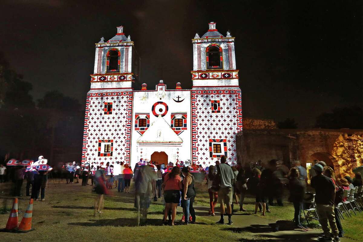 As part of the World Heritage Site Celebrations, The San Antonio Office of Historic Preservation hosts an event at Mission Concepcion on Friday, Oct. 16, 2015. The highlight of the event featured a light projection on the mission of how it originally looked according to officials. Guests were also treated to tours around the mission, music and food.