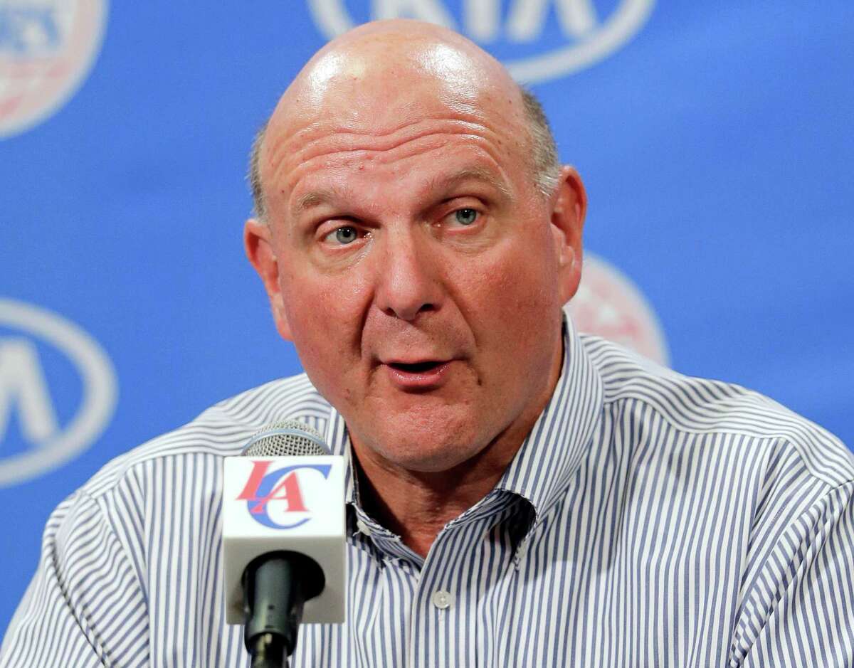 FILE - In this Aug. 18, 2014 file photo, Los Angeles Clippers owner and former Microsoft CEO Steve Ballmer talks to reporters during a news conference in Los Angeles. Ballmer on Friday, Oct. 16, 2015 said he bought a 4-percent stake in Twitter and complimented the social media companyÂ?’s recent moves. The deal makes Ballmer the third-largest holder of Twitter shares. (AP Photo/Jae C. Hong, File)