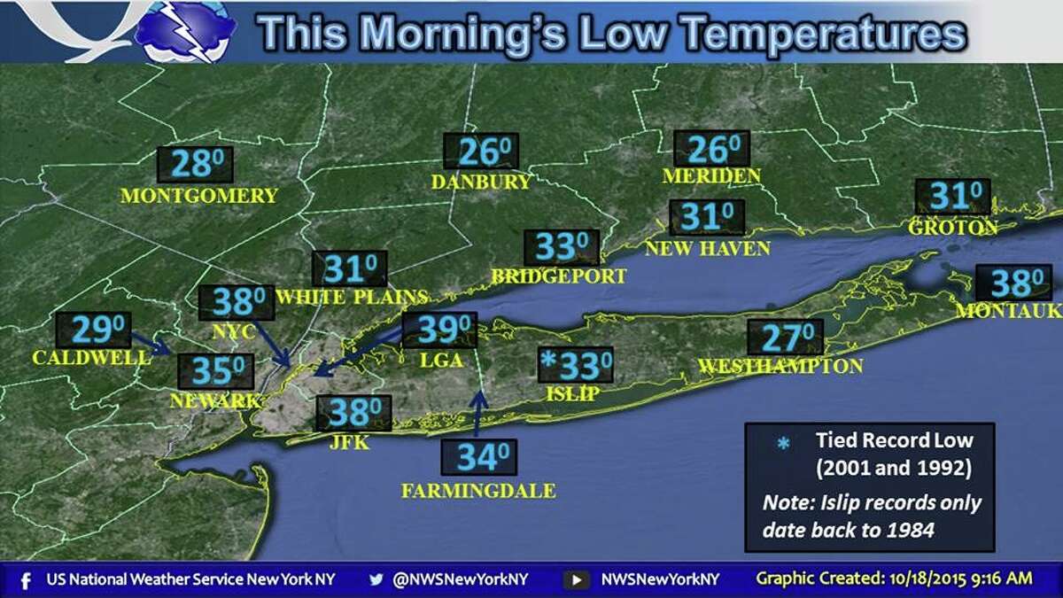 Low temperatures in the region for Sunday, Oct. 18