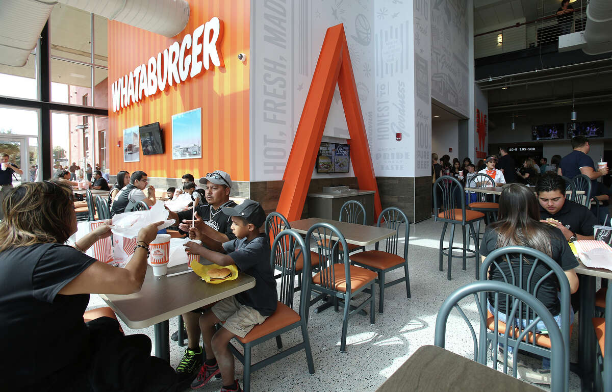 Hungry crowds make the new Whataburger a busy place as the newly renovated AT&T Center is opened to Spurs fans for the first time on October 18, 2015.
