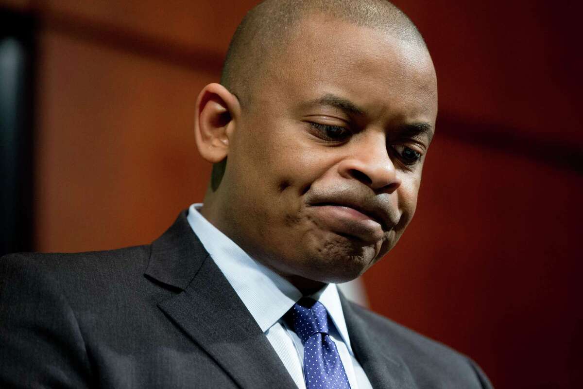 Transportation Secretary Anthony Foxx pauses during a news conference at the Transportation Department in Washington, Monday, Oct. 19, 2015, where he announced the creation of a task force to develop recommendations for a registration process for Unmanned Aircraft Systems (UAS). (AP Photo/Andrew Harnik)