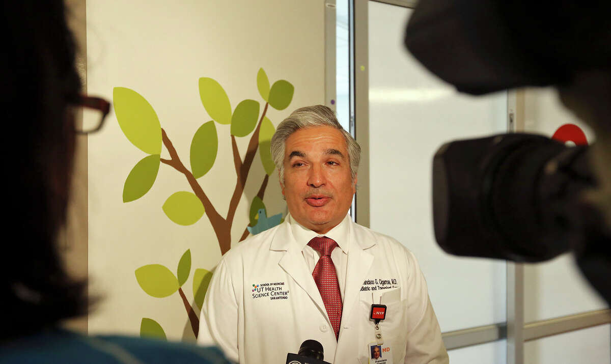 Dr. Francisco Cigarroa, surgical director of the pediatric transplant program at University Hospital, and professor of surgery at the University of Texas Health Science Center, answers questions from the media Monday Oct. 19, 2015. On Aug. 26, 2015 Dr. Cigarroa and colleagues performed a pediatric liver transplant on Hector Acosta III.