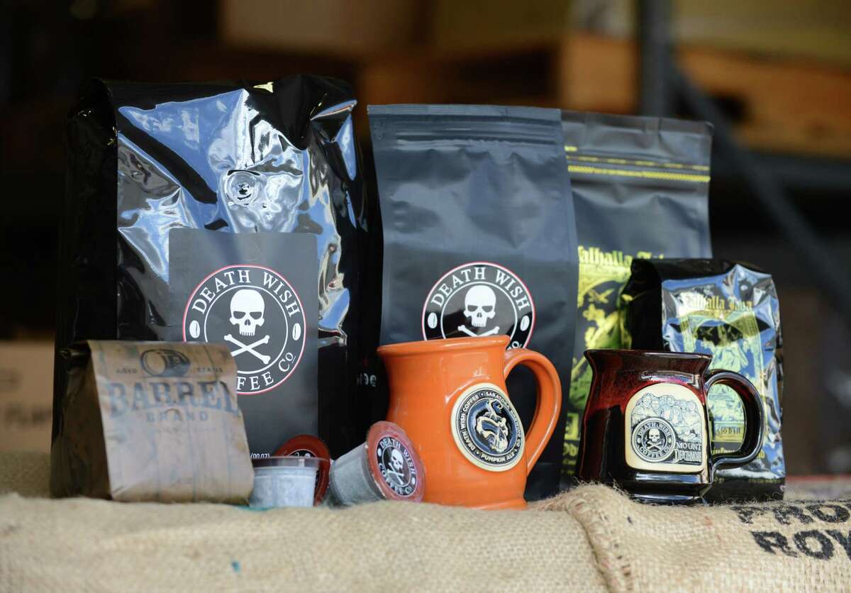 Death Wish Coffee Company products are displayed at their production facility Thursday, Oct. 15, 2015, in Round Lake, N.Y. Death Wish sells a strong coffee that is high in caffeine. (Will Waldron/Times Union)