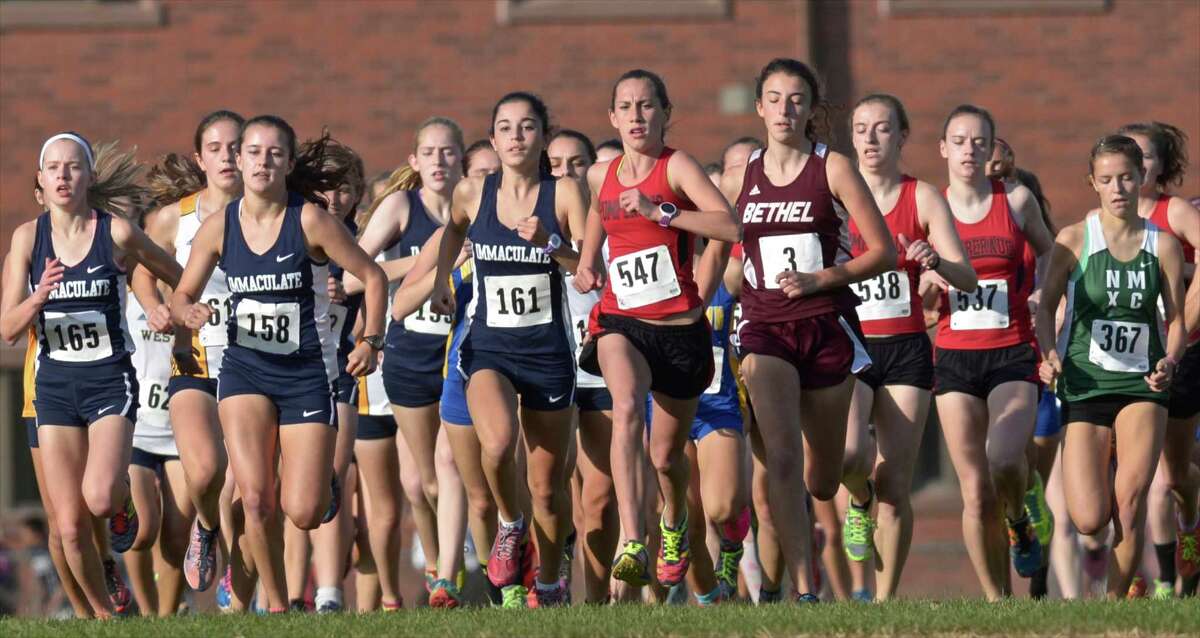 The start of the girls SWC cross country championships, on Wednesday afternoon, October 21, 2015, held at Bethel High School, Bethel, Conn.