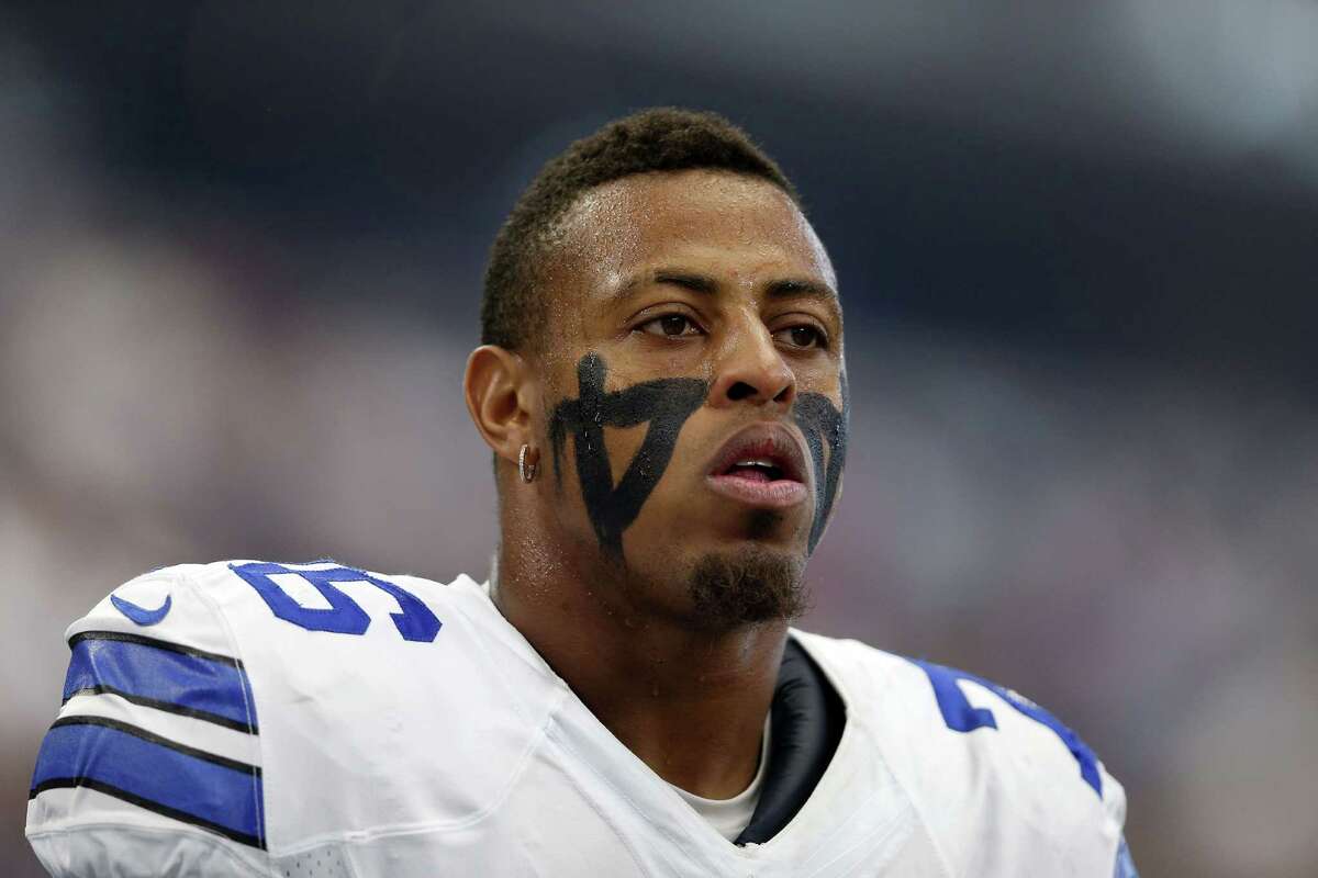 Defensive end Greg Hardy of the Dallas Cowboys on the sidelines before a game against the New England Patriots at AT&T Stadium on Oct. 11, 2015, in Arlington.