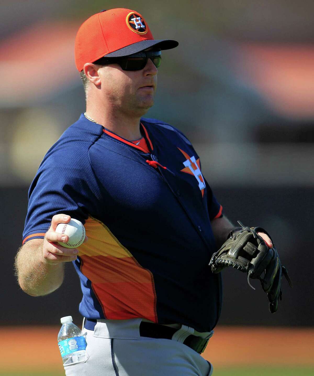 Morgan Ensberg, Houston Astros special assignment coach during the first full-squad workout at the Houston Astros spring training facility,Thursday, Feb. 20, 2014. ( Karen Warren / Houston Chronicle )