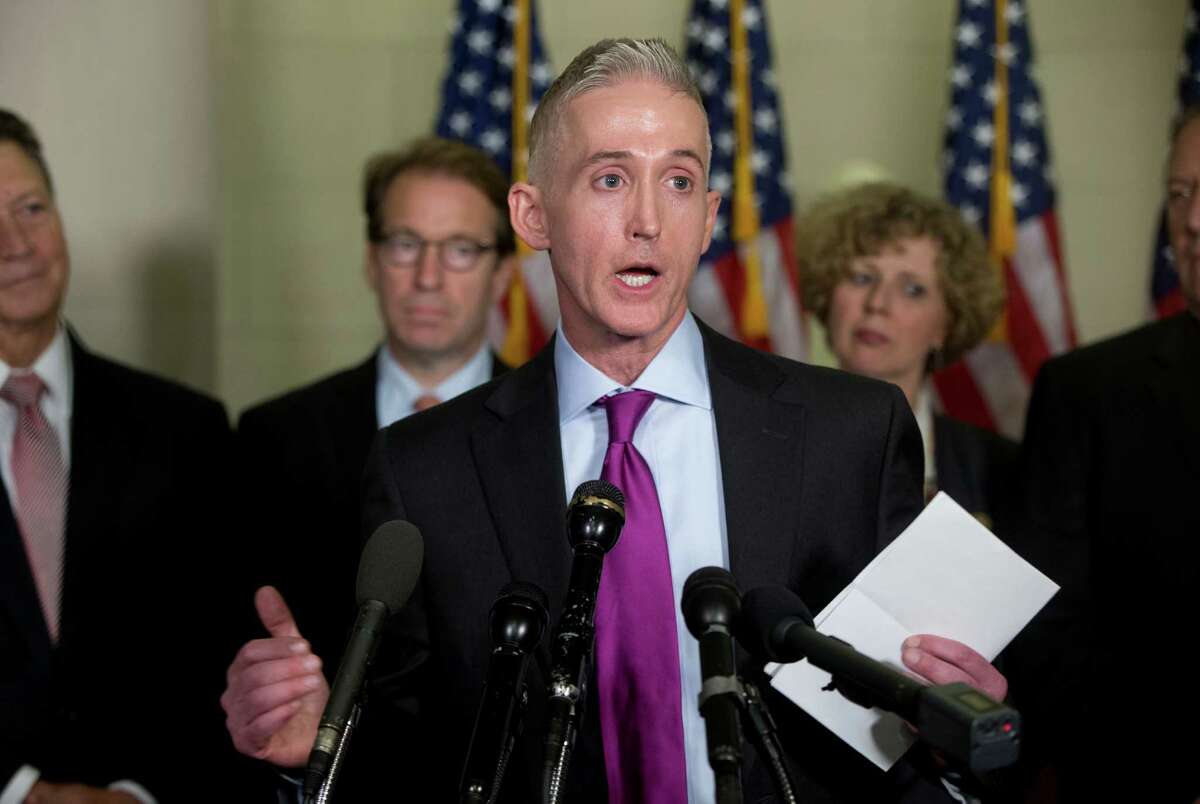 Rep. Trey Gowdy, R-S.C., chairman of the House Select Committee on Benghazi, talks to the media after Democratic presidential candidate Hillary Clinton testified on Capitol Hill on Thursday.