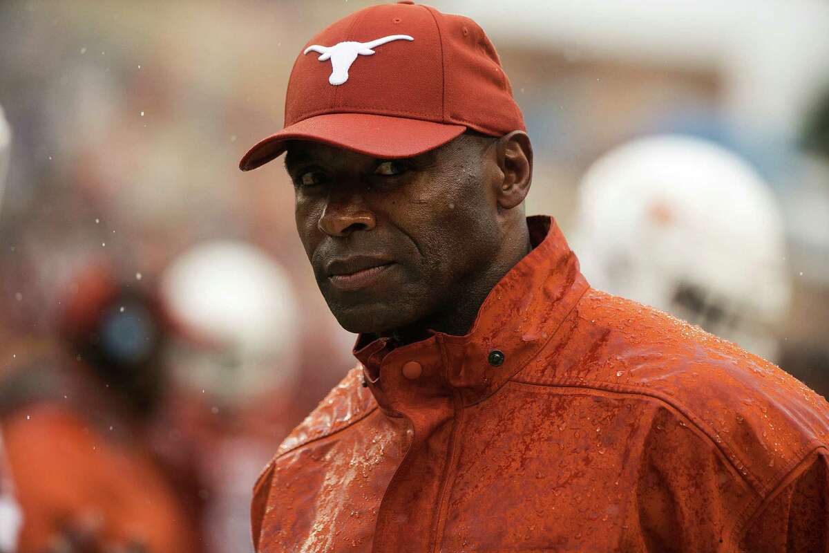 Texas head coach Charlie Strong roams the sidelines during a 23-9 win against Kansas State at Royal-Memorial Stadium in Austin on Oct. 24, 2015.
