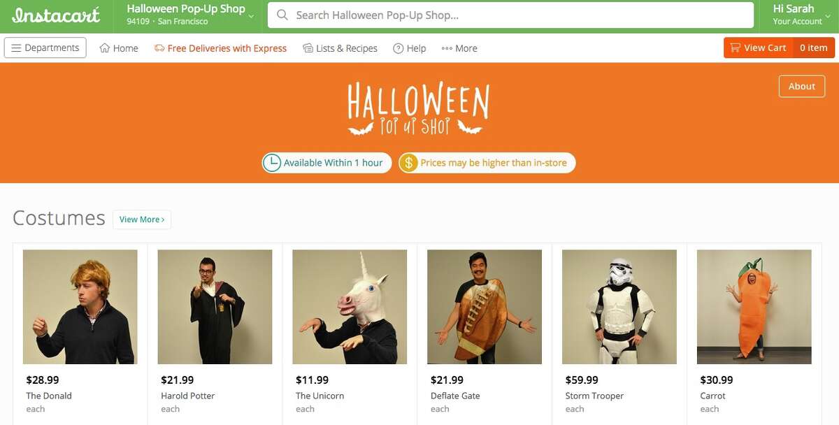 Instacart on Tuesday launched online Halloween costume pop-up shops for customers in San Francisco, Los Angeles and Chicago.