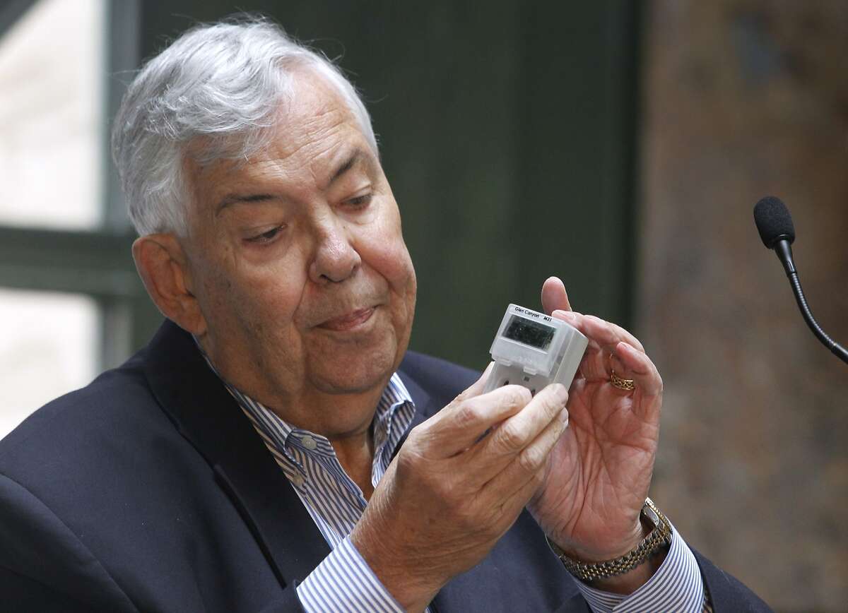 John Heibel, president of Glen Canyon Corp. holds a miniaturized smart meter that his firm developed at a new conference to announce that an Internet of Things network is live in San Francisco, Calif. on Tuesday, Oct. 27, 2015. Smart meters are just one of the many devices capable of operating on the network.