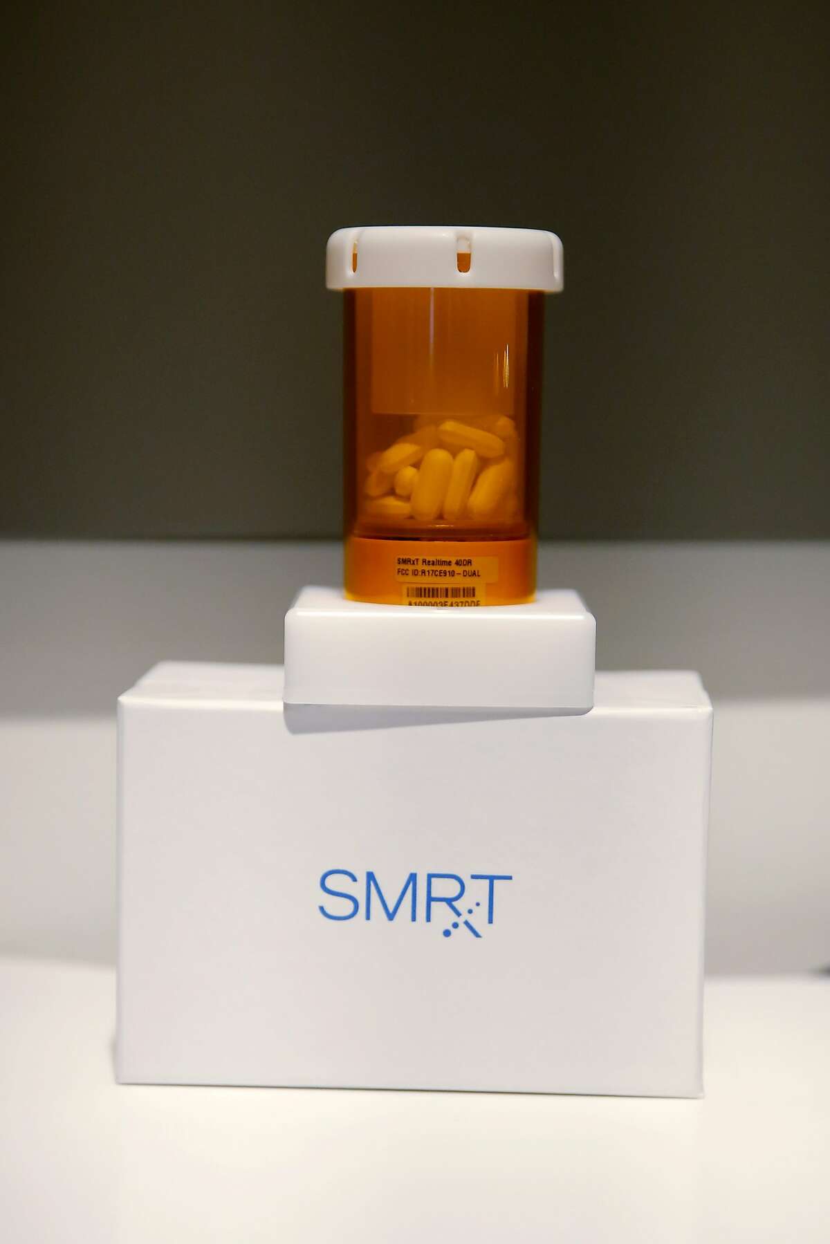 A SMRxT smart prescription bottle on display during a Verizon demonstration of products using the Internet of Things in San Francisco, California, on Wednesday, Oct. 28, 2015.