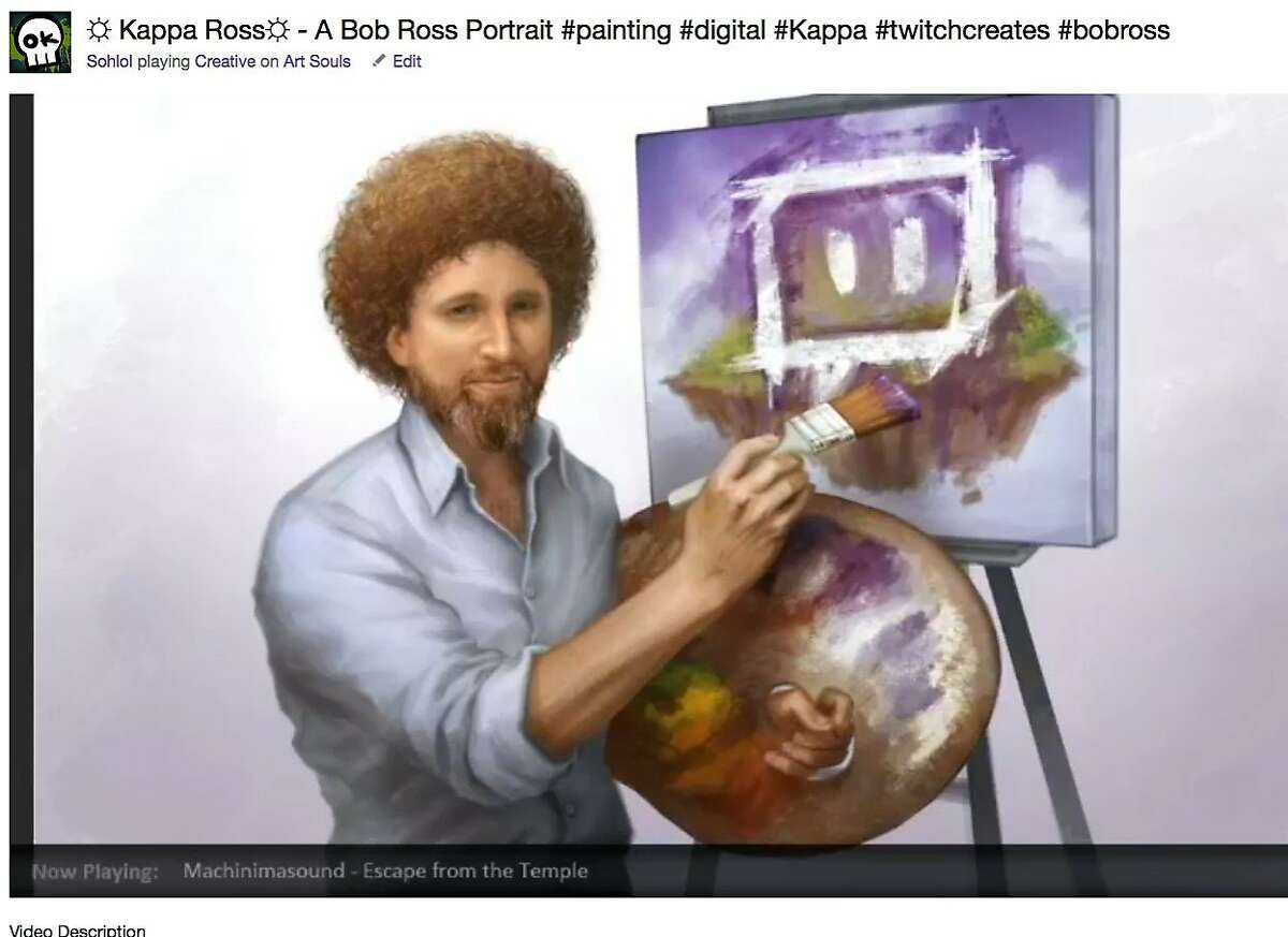Twitch, which made its name catering to video gamers who want to watch others play video games online, now is opening channels for artists and musicians to create their works while other watch. THis screen shot provided by Twitch shows a portrait of the late Bob Ross, host of the old PBS show "The Joy of Painting," that was created by Twitch artists named Sohlol