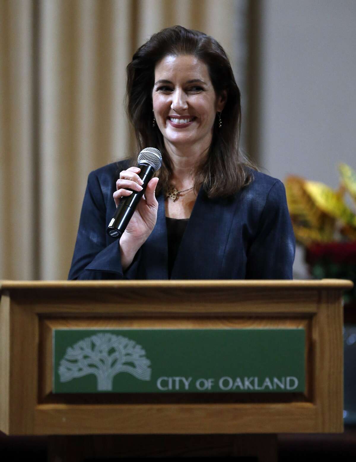 Oakland Mayor Libby Schaaf gives her "State of the City" address at City Hall in Oakland, Calif., on Wednesday, October 28, 2015.