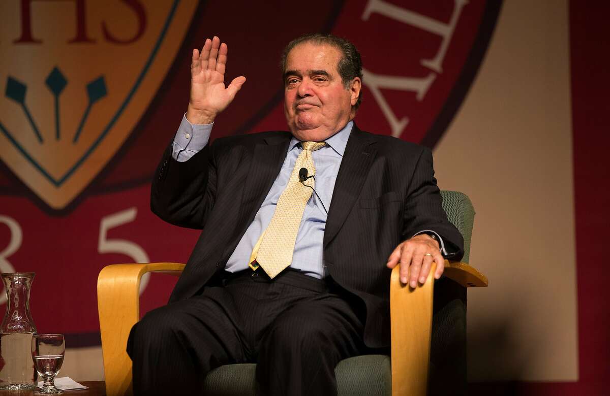 Supreme Court Justice Antonin Scalia speaks at Santa Clara University Law School's recital hall on Wednesday, Oct. 28, 2015 in Santa Clara, Calif.