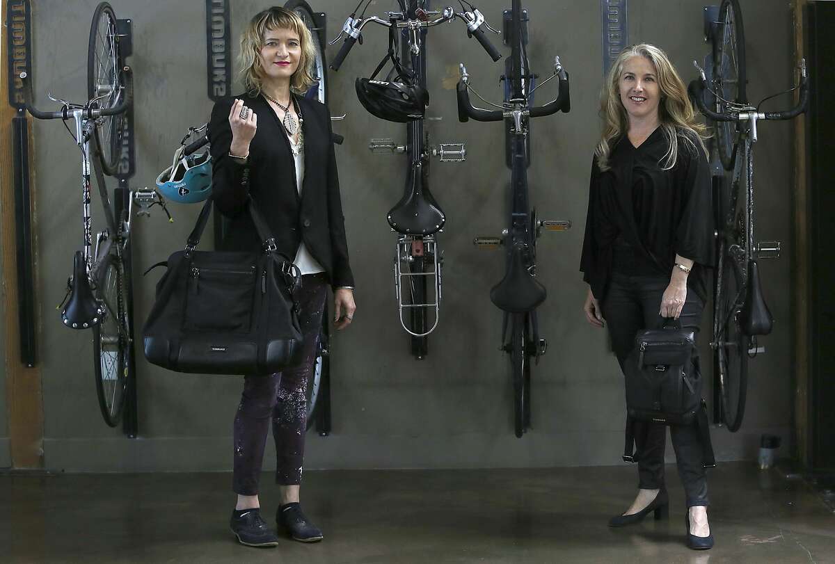 Timbuk2 design director Andrea Chynoweth (left) and CEO Patti Cazzato (right) collaborated the longtime messenger bag company's first line for women called the "Femme 2" collection at their office in San Francisco, Calif., on Tuesday, October 27, 2015.