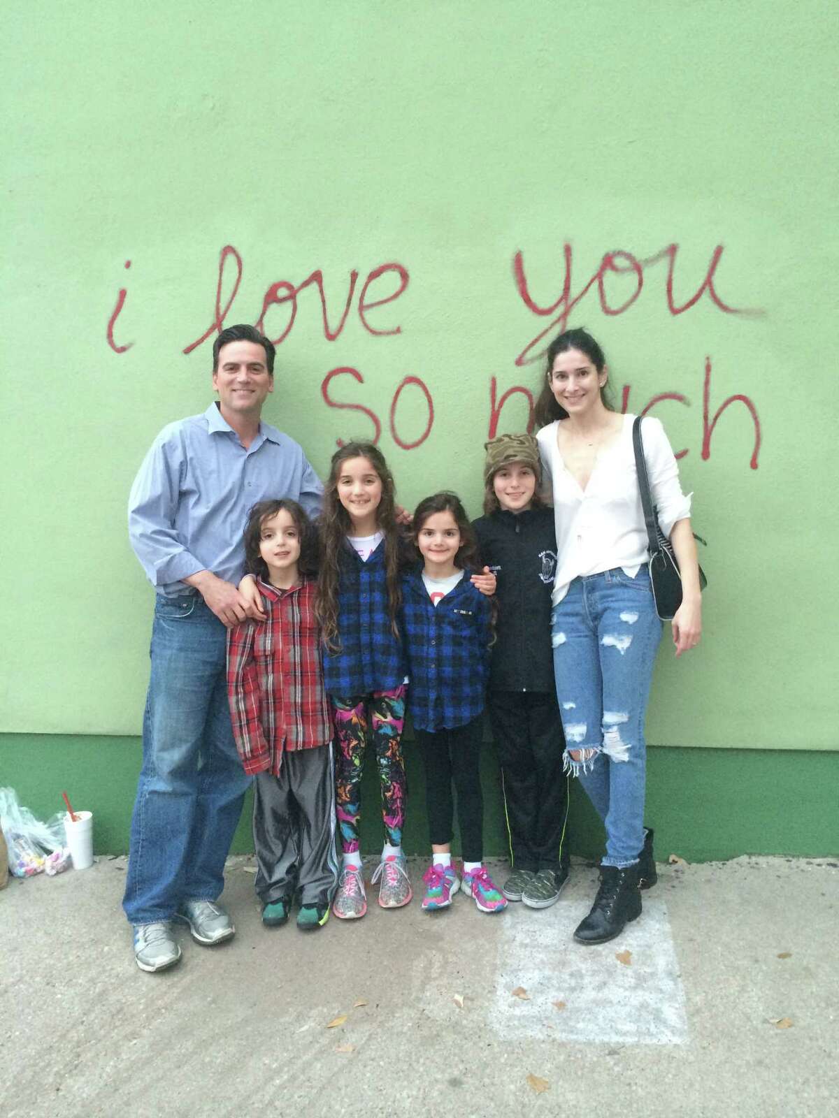 Jeff Goldblatt, wife, Lori and their four kids -- James, Styra and the twins, Sylvie and Jarett -- enjoyed an outing to Austin's iconic "I Love You Wall" on South Congress. 2014