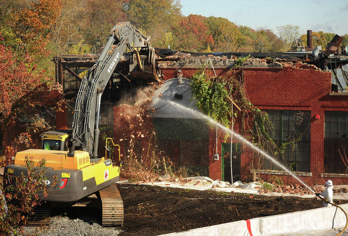 Demolition begins on the former Contract Plating site at 540 Longbrook Avenue in Stratford on Thursday.