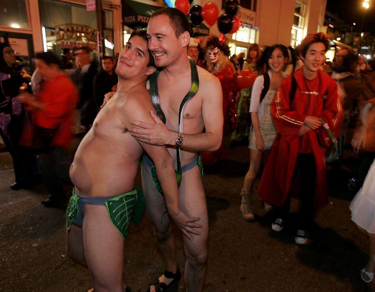 Left to Right: Juan Ochoa and Sean McCambridge as "Adam and Steve". during Halloween in the Castro District in 2005.