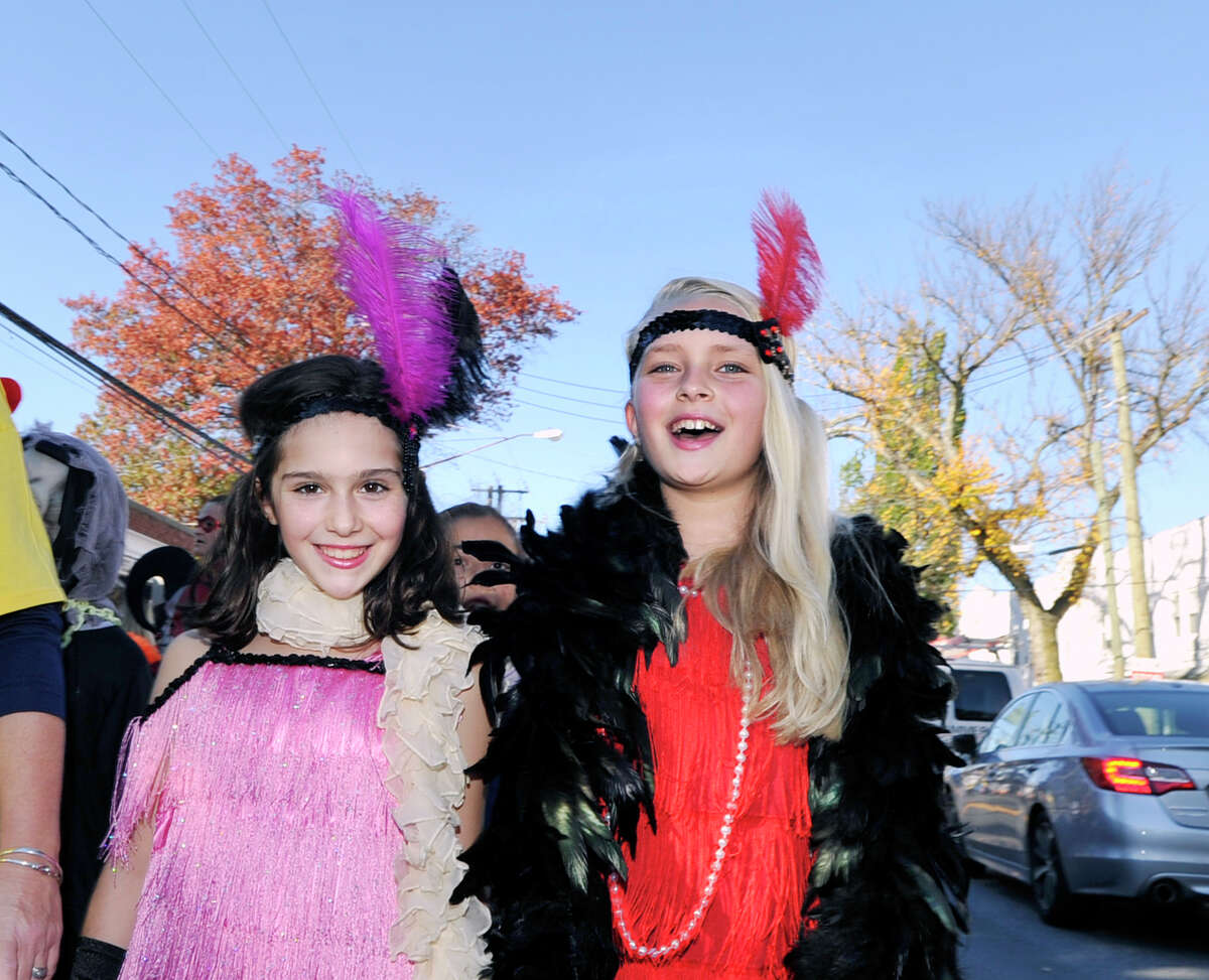 Students in costume during the Old Greenwich School annual Halloween parade at the school and on Sound Beach Avenue in Old Greenwich, Conn., Friday afternoon, Oct. 30, 2015.