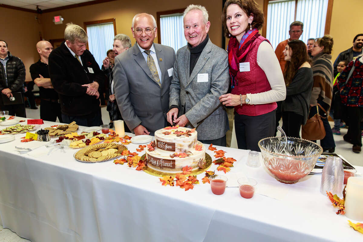 U.S. Rep. Paul Tonko and Assemblywoman Pat Fahy join Altamont Mayor James M. Gaughan, center, during a celebration of the village of Altamont's 125th birthday last month. (Ron Ginsburg)