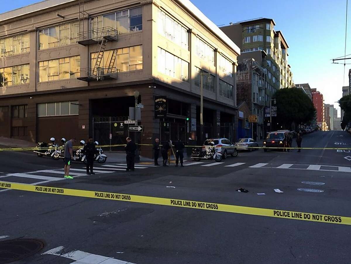 A jogger suffered critical injuries after being struck by a car in San Francisco's Tenderloin neighborhood the morning of Tuesday, Nov. 3, 2015.