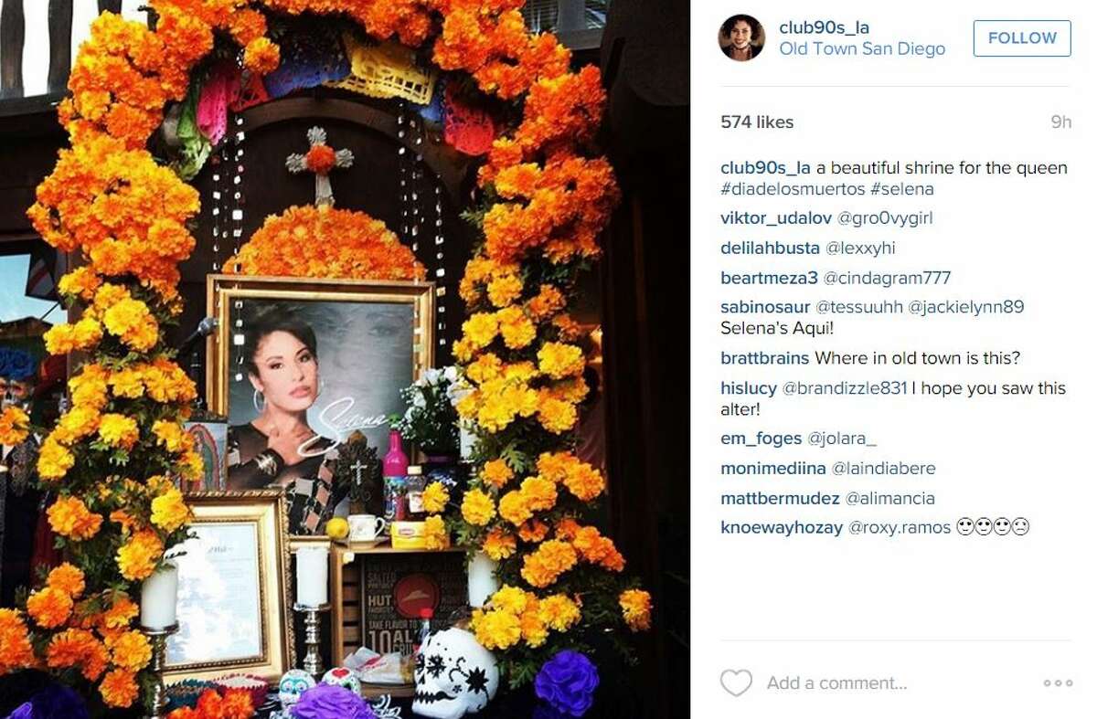 "beautiful shrine for the queen #diadelosmuertos #selena," post by @club90s_laa.