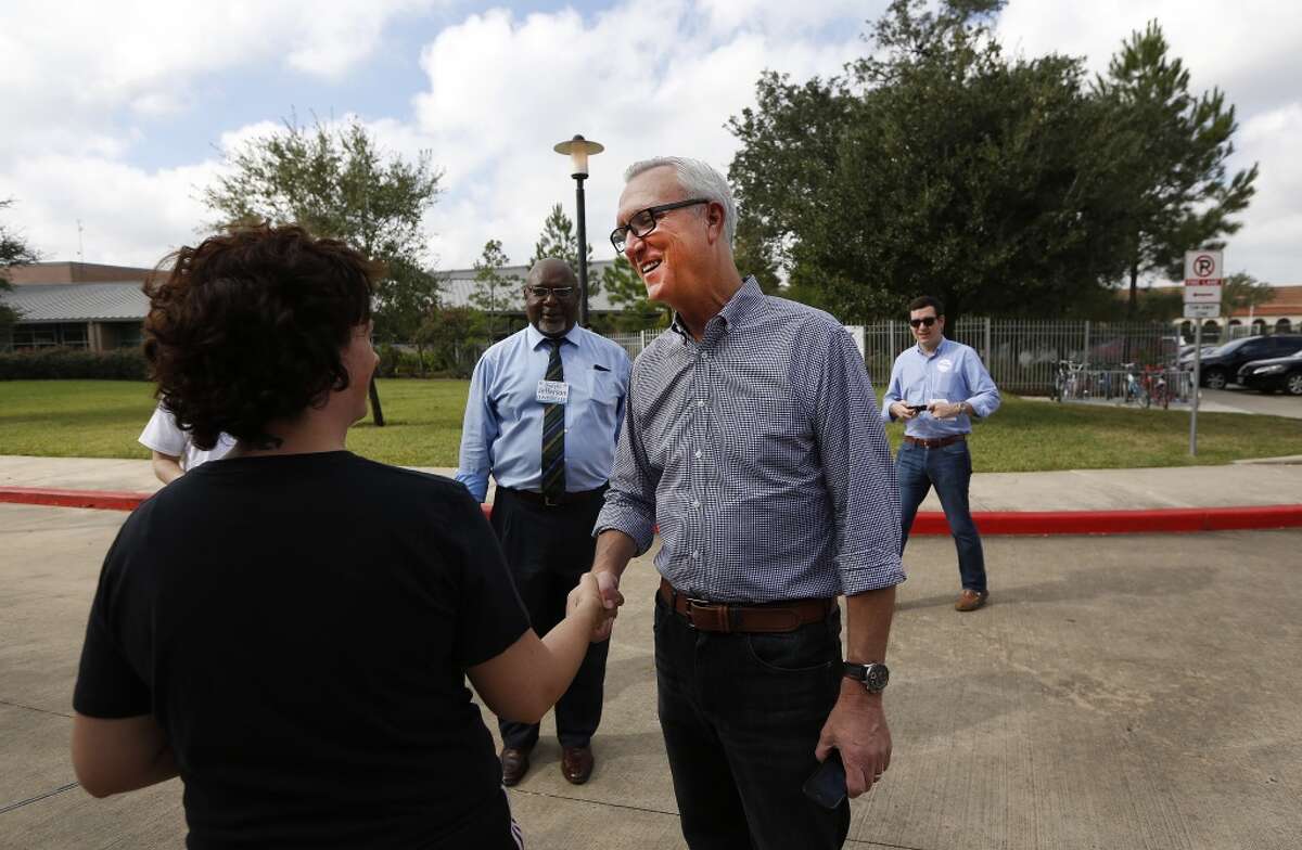 Ex-Congressman Chris Bell shakes someone's hand as he launches his mayoral campaign in 2015. Bell this week said he was considering running against U.S. Sen. John Cornyn.