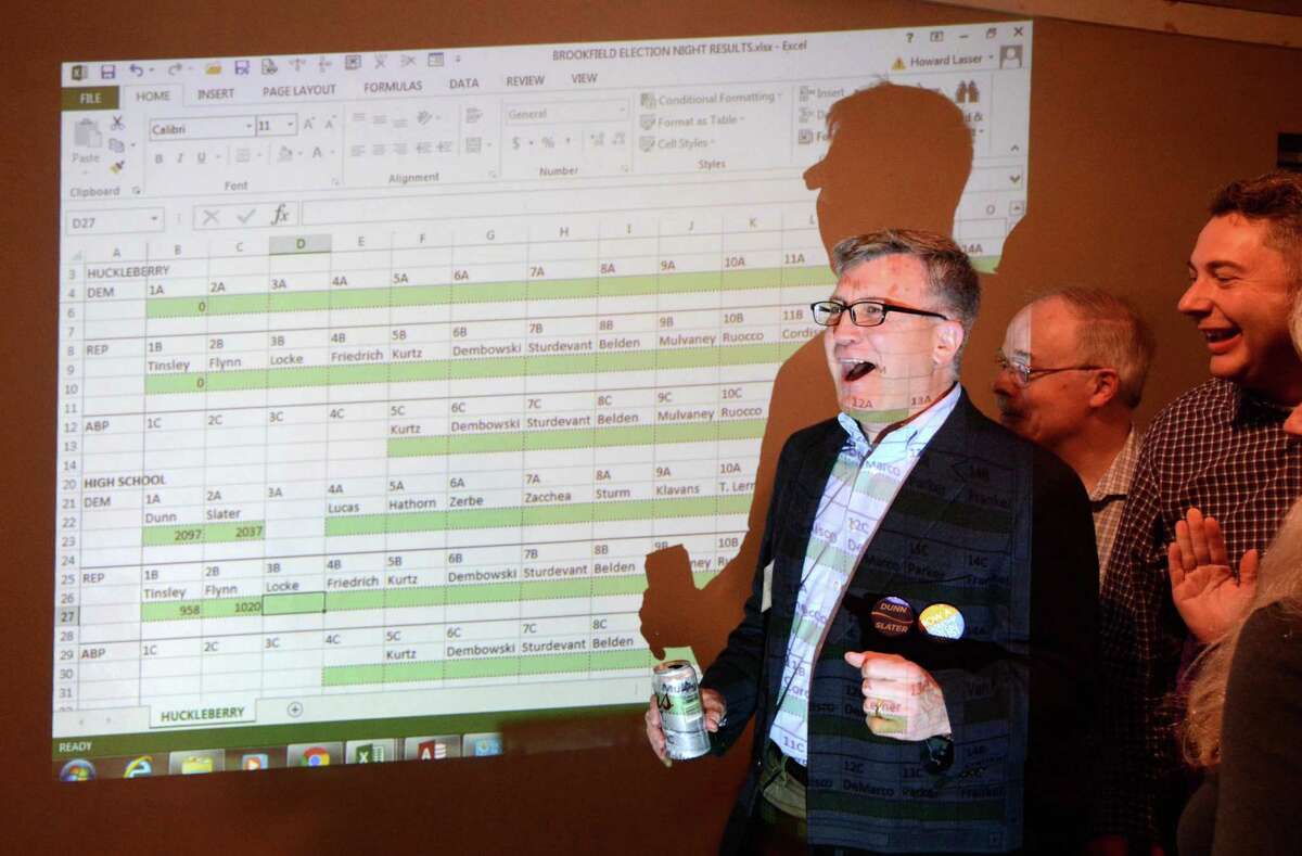 Mark Zerba, one of Broofield's Democratic candidates for Board of Finances is happy to see the numbers start coming in favorably on election night at the headquarters Tuesday, Nov. 3, 2014.