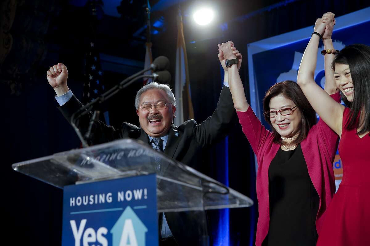 Mayor Ed Lee is joined by his wife Anita and daughter Brianna as supporters gather at Social Hall in San Francisco, Calif. on Tues. November 3, 2015, for San Francisco Mayor Ed Lee during election night, as Lee is re-elected for a second term in office.