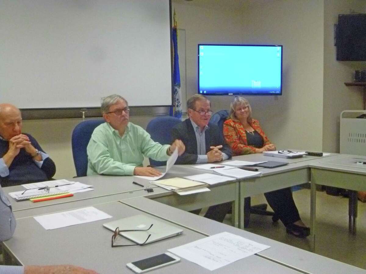 New Canaan Audit Committee members at a meeting Nov. 2, 2015 in the New Canaan Police Department’s Training Room at 174 South Ave. The group outlined a basic prescription members believe is a minimum to assure the accuracy of town financial statements. From left: George Maranis, Charles Jacobson, Audit Committee Chairman Bill Parrett and Janet Lanaway.