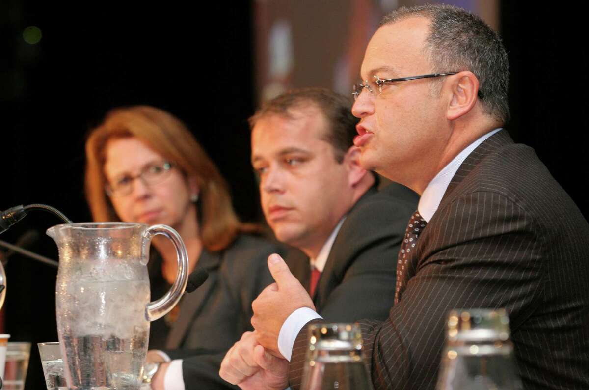 David Rosenthal of Fieldpoint Private Bank & Trust makes a point during a panel discussion at the Global Alpha Forum held at the Hyatt Regency Greenwich Friday, Sept. 23, 2011. The event returns to Greenwich next week.
