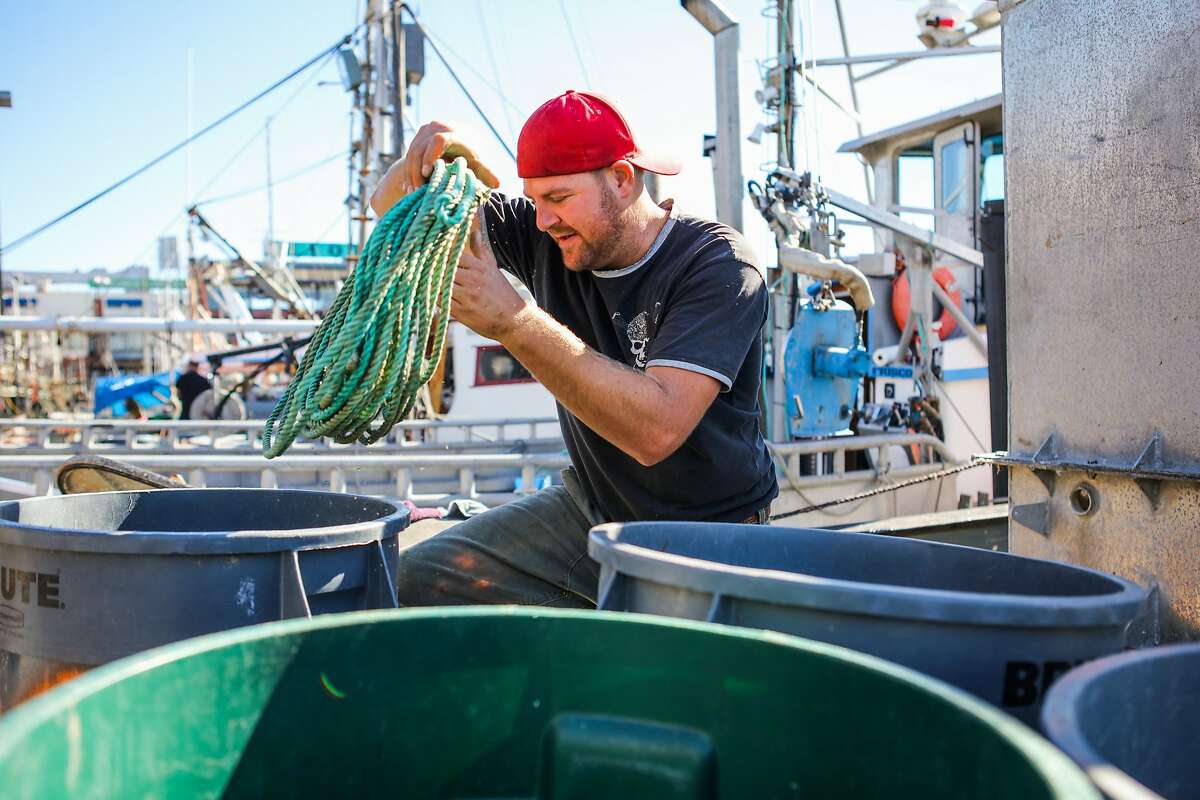 A fisherman named Loren (who declined to give his last name), organizes rope on the Willanina crab and fishing boat, at Fisherman's Wharf in San Francisco, California on Wednesday, November 4, 2015. Despite state health officials concerns that crabs along the coast of California are too toxic to eat, fisherman continue to go about their chores to get ready for the season.