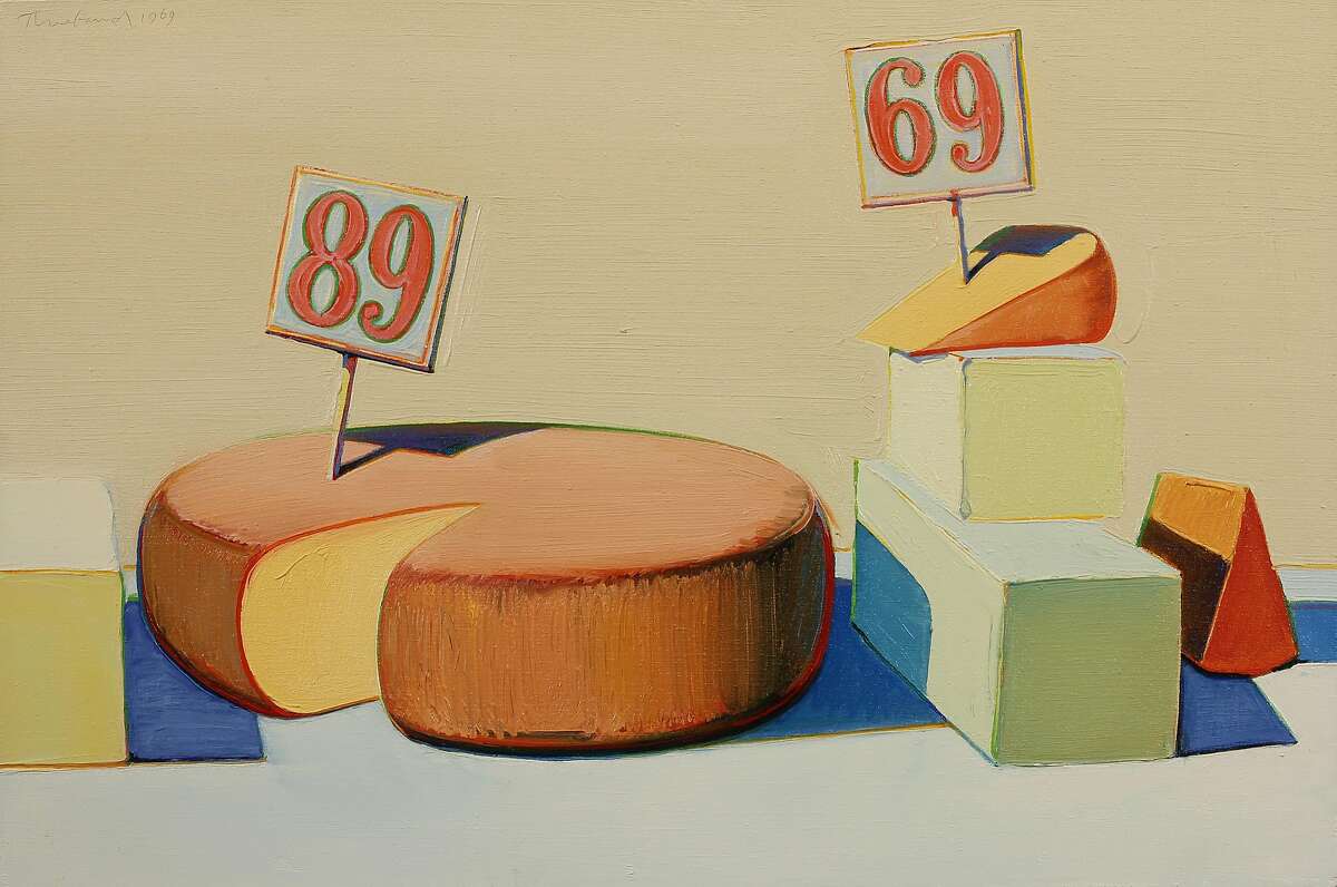 Wayne Thiebaud, Cheese Display, 1969, Oil on canvas, 24 x 36 inches. Collection of Wayne Thiebaud.