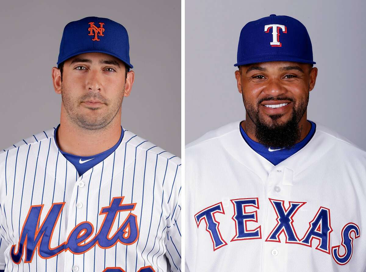 FILE - These are 2015 file photos showing New York Mets pitcher Matt Harvey and Texas Rangers designated hitter Prince Fielder. Mets pitcher Matt Harvey has won the NL Comeback Player of the Year award and Rangers designated hitter Prince Fielder has earned the AL honor. Major League Baseball announced the winners Thursday, Nov. 5, 2015. (AP Photo/File)