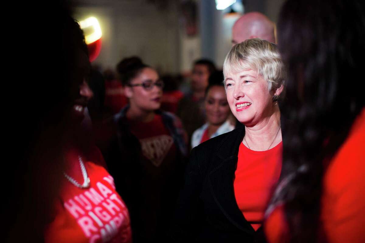 Houston Mayor Annise Parker arrives to the election night party for the Houston Equal Rights Ordinance during the election night watch party for HERO, Tuesday, Nov. 3, 2015, in Houston. ( Marie D. De Jesus / Houston Chronicle )