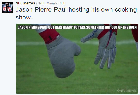 Jason Pierre-Paul is playing in an oven mitt 