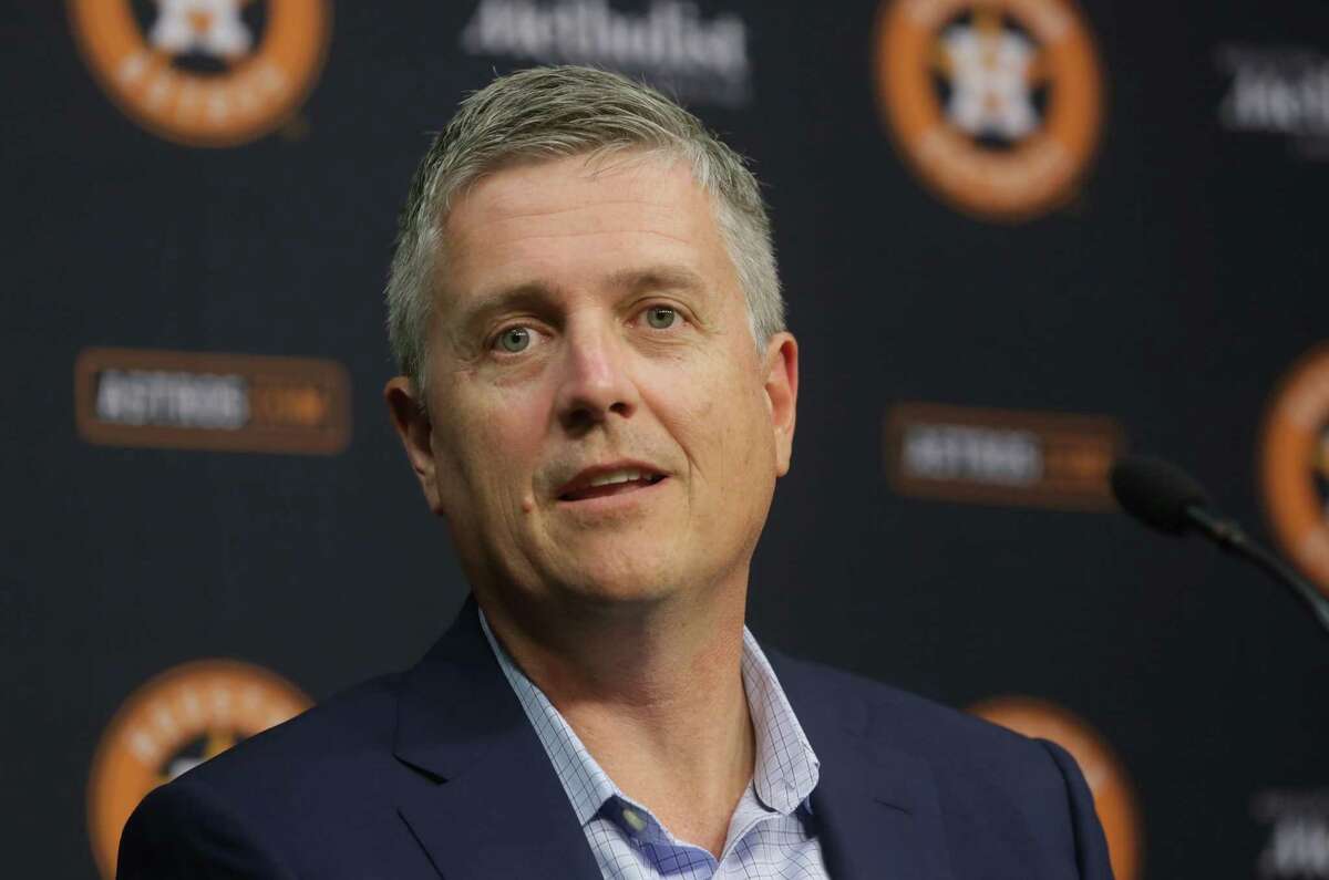 Jeff Luhnow, general manager of the Houston Astros, speaks during the season-ending press conference at Minute Maid Park, Thursday, Oct. 15, 2015, in Houston. The Astros were eliminated from the playoffs the night before after losing to the Kansas City Royals in game five of the ALDS. ( Jon Shapley / Houston Chronicle )