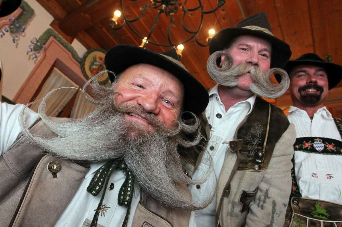 GARMISCH-PARTENKIRCHEN, GERMANY - MARCH 27: RCH 27: Bearded men present themselves to the jury of a local beard competition at Gasthof Werdenfelser Hof inn on March 27, 2010 in Garmisch-Partenkirchen, Germany. The event is part of the 25th Garmisch-Partenkirchen Beard Champioships. (Photo by Johannes Simon/Getty Images)