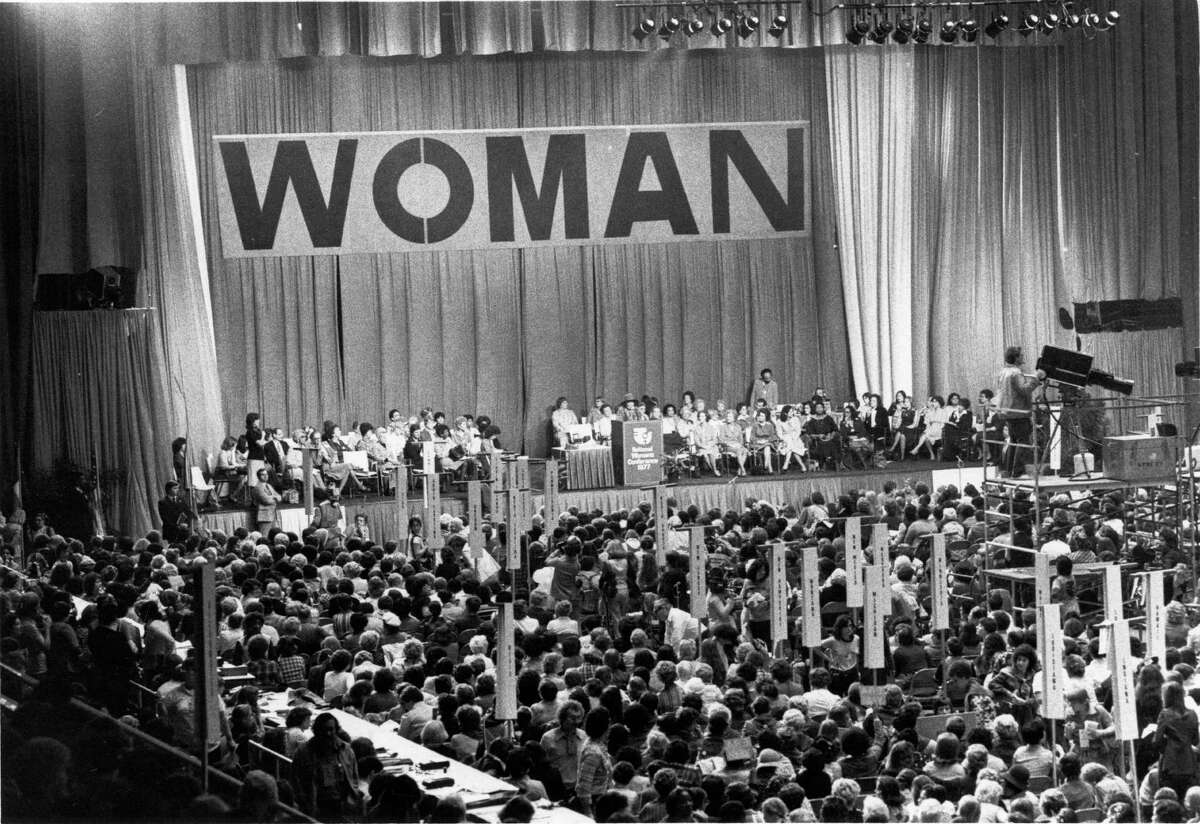The scene at the National Women's Conference, held in the Sam Houston Coliseum from November 18-21, 1977, in Houston.