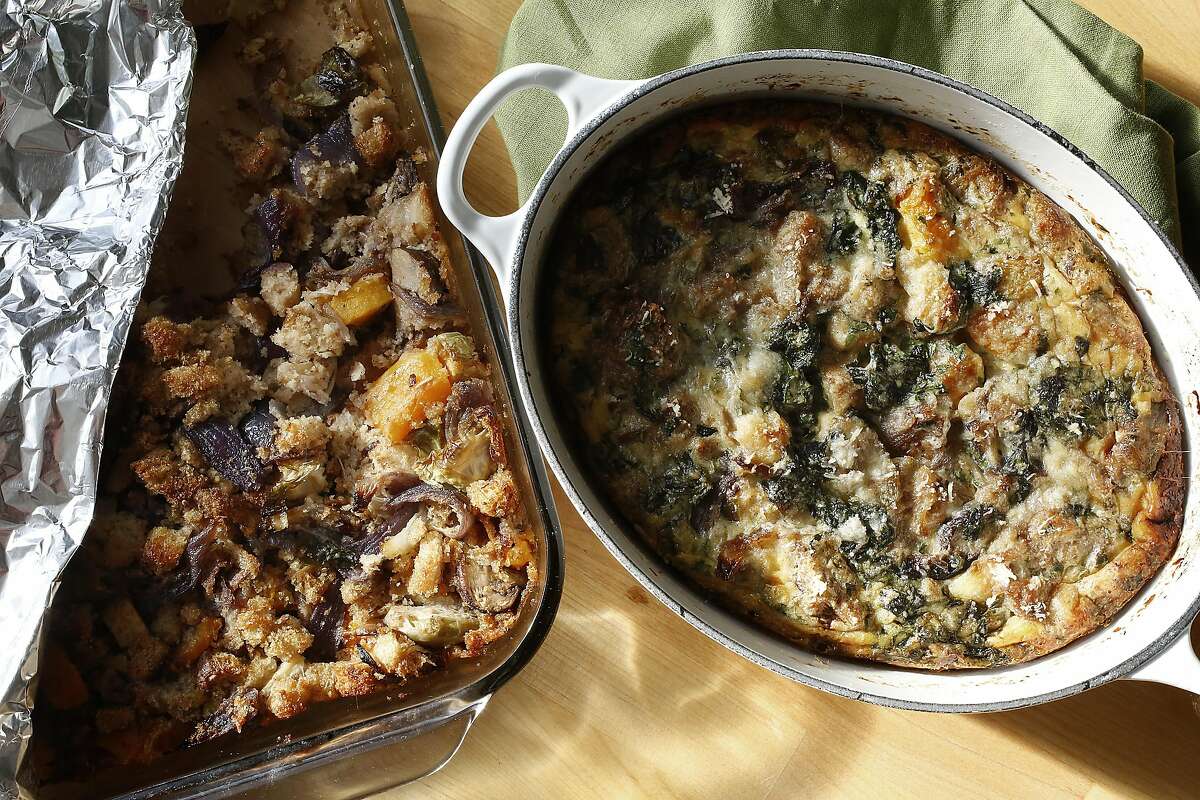 Stuffing strata from Thanksgiving leftovers in San Francisco, California, on Tuesday, November 10, 2015.