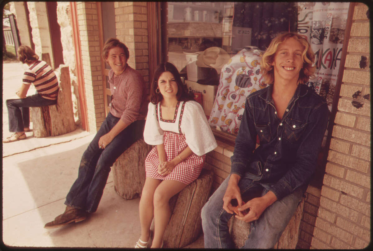 Miss Junior Texas Shown with Friends in Leakey, Texas, Her Home Town, near San Antonio, 05/1973