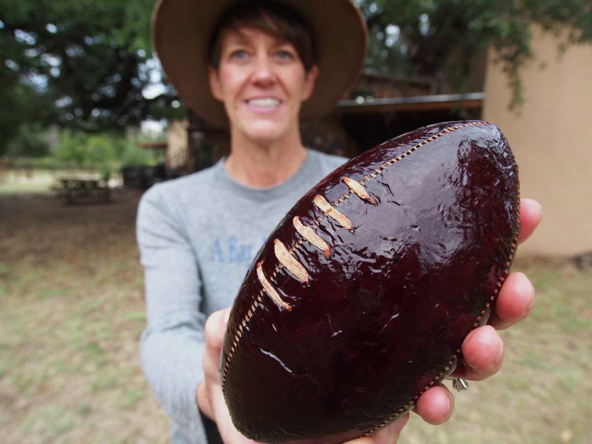 Visitors to the Rosenthal Meat and Science Technology Center can buy a summer sausage shaped like a football.Visitors to the Rosenthal Meat and Science Technology Center can buy a summer sausage shaped like a football.