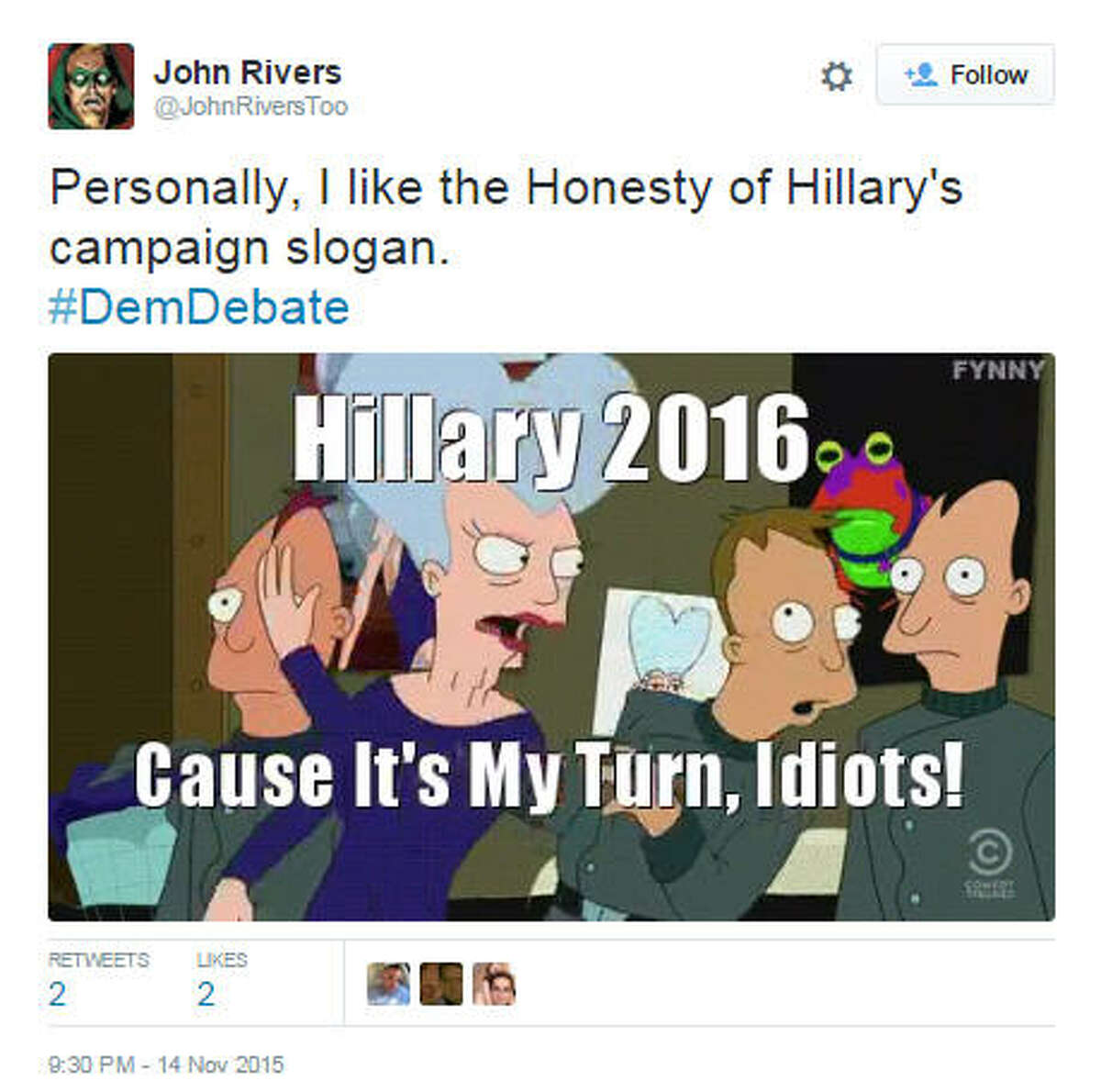 Best memes from the 2015 political season https://twitter.com/JohnRiversToo/status/665733498137944064 Source: Twitter / @TrevDon