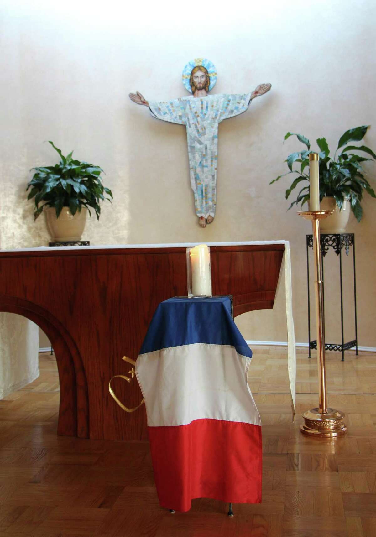A French flag and special candle were placed Monday in the chapel at Convent of the Sacred Heart to show support for France after the Nov. 13 terrorist attacks in Paris.
